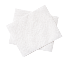 Top view of two folded white tissue paper or napkin paper in stack isolated with clipping path in file format png