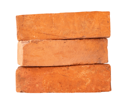 Side view of old red or orange bricks in stack isolated with clipping path in file format png