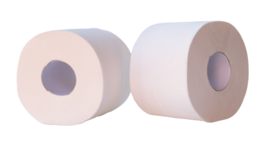 Two rolls of white tissue paper or toilet paper in stack isolated with clipping path in file format png