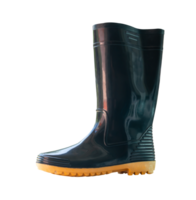 Side view of one side of black gumboots or rubber boots isolated in file format png