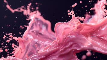Pink fluid with tiny bubbles and tendrils on a black background. photo