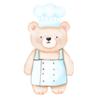 Cute Chef Teddy Bear in Watercolor Style png