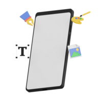 3d render smartphone with white space screen for mockup with Graphic Design concept. Transparent background illustration png