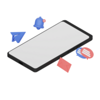 3d render isometric smartphone with white space screen for mockup with Message concept. Transparent background illustration png