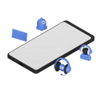 3d render isometric smartphone with white space screen for mockup with Customer Service concept. Transparent background illustration png