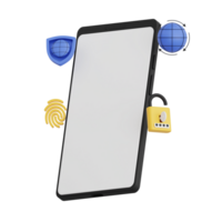 3d render smartphone with white space screen for mockup with Cyber Security concept. Transparent background illustration png