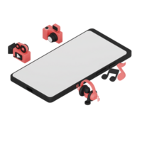 3d render isometric smartphone with white space screen for mockup with Entertainment concept. Transparent background illustration png