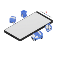 3d render isometric smartphone with white space screen for mockup with Delivery concept. Transparent background illustration png