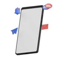 3d render smartphone with white space screen for mockup with Message concept. Transparent background illustration png