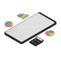 3d render isometric smartphone with white space screen for mockup with Analytic concept. Transparent background illustration png
