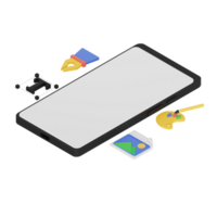 3d render isometric smartphone with white space screen for mockup with Graphic Design concept. Transparent background illustration png