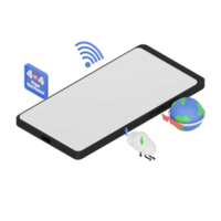 3d render isometric smartphone with white space screen for mockup with Network Browser concept. Transparent background illustration png