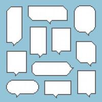 collection set of retro game 8bit pixel speech bubble balloon black and white color vector
