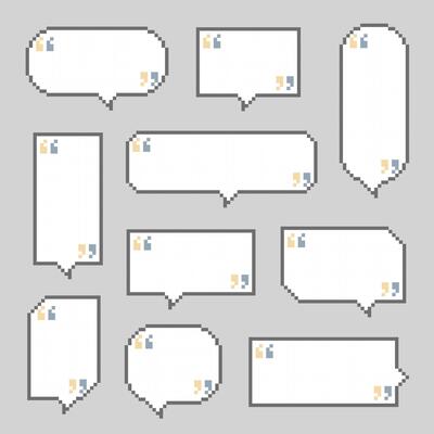 collection set of retro game 8bit pixel speech bubble balloon with quotation marks
