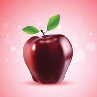 Fresh Red apple whole fruit, Realistic with green leaf, Background vector