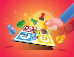 A Ludo board game person is playing a game with a red background vector