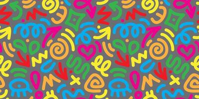 fun colorful line doodle seamless pattern. Creative abstract art background collection for children or festive celebration design. Simple childish scribble wallpaper print texture bundle. vector
