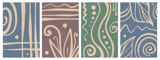 Set of stylish templates with organic abstract shapes and lines in nude colors. Pastel background in minimalist style. Contemporary art. vector