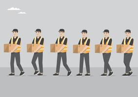 expedition man delivering item goods doing shipping activity in working uniform vector