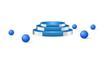 Blue 3d podium with ball on white background vector