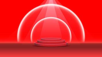 red podium with white glow light for show with red background vector