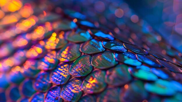 A close-up of the scales on an iridescent snake's leather. photo