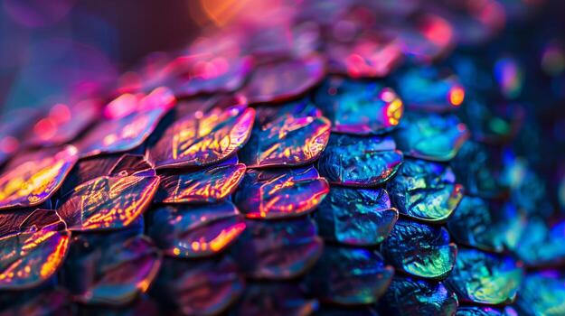 A close-up of the scales on an iridescent snake's leather. photo