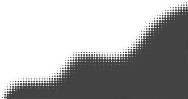 Dotted corner element. Noise gradient fade effect. Halftone grunge gradation shadow. Gritty shade border. Black wavy shape png