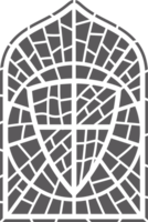 Church glass window. Gothic arch frame with medieval symbol. Vintage architecture element. Stained mosaic decoration with shield png