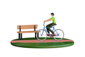 riding bycycle in the park 3d illustration. riding bycycle in a natural environment 3d illustration png