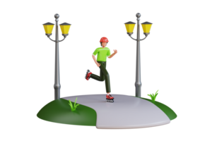 Man doing skating in park 3d illustration. rollerblading in the park 3d illustration png