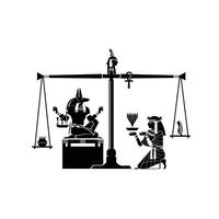 Egyptian seamless papyrus from the Book of the Dead. Weighing of the Heart, Duat ritual after death. illustration of a pair of judgment scales. God Anubis vector