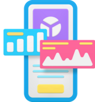 Business analyzing statistic report monitoring smartphone application 3d icon png