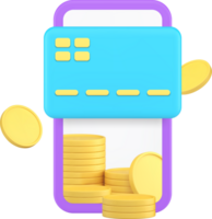 Online banking smartphone application card with coin cashback 3d icon png