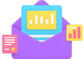 Business mail email analyzing report analytics statistics incoming message 3d icon png