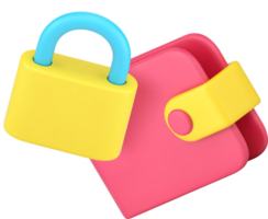 Finance budget money wallet protection insurance safety with lock 3d icon png