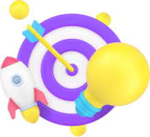 Startup business target innovation idea solution development 3d icon png