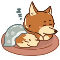 cute cartoon of a fox sleeping on the bed png