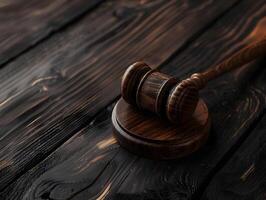 Wooden judge's gavel on the table as a trial concept photo