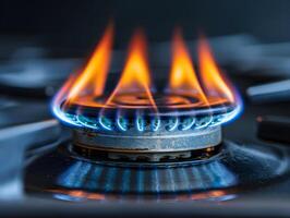 Gas burns on the burner of a gas stove with coins. Background for your design photo