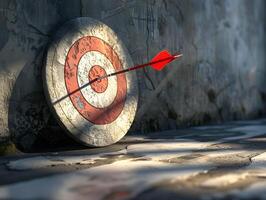 An arrow in the center of a round target photo
