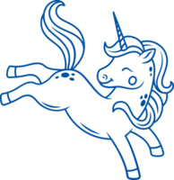 Magical unicorn flies in air, imagining that it is jumping through clouds. Hand drawn. png