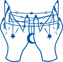 Magical amulet made from chain with stars in hands of witch who has esoteric knowledge about cosmos png