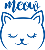 Face cat under meow inscriptions, for product design and for owner of kittens. Hand drawn. png