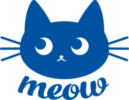 Logo with kitten looking up and word meow for petting zoo cafe where can play with cats. Hand drawn. png