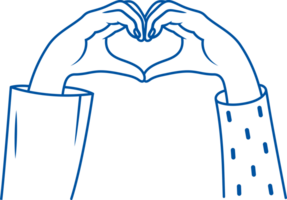 Heart gesture is made by two people at same time, joining fingers and feeling unity. Hand drawn. png