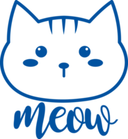 Fluffy kitten and word meow for design of products for pets and food for neutered cats. Hand drawn. png