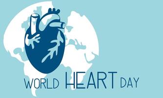 illustration on the theme of World Heart Day, which is celebrated every year on September 29 all over the world. A flat illustration like a banner with text. Horizontal. Blue and shades vector