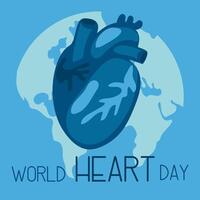 illustration on the theme of World Heart Day, which is celebrated every year on September 29 all over the world. A flat illustration like a banner with text. Square. Blue and shades vector