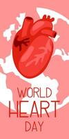illustration on the theme of World Heart Day, which is celebrated every year on September 29 all over the world. A flat illustration like a banner with text. Vertical. Pink and shades vector